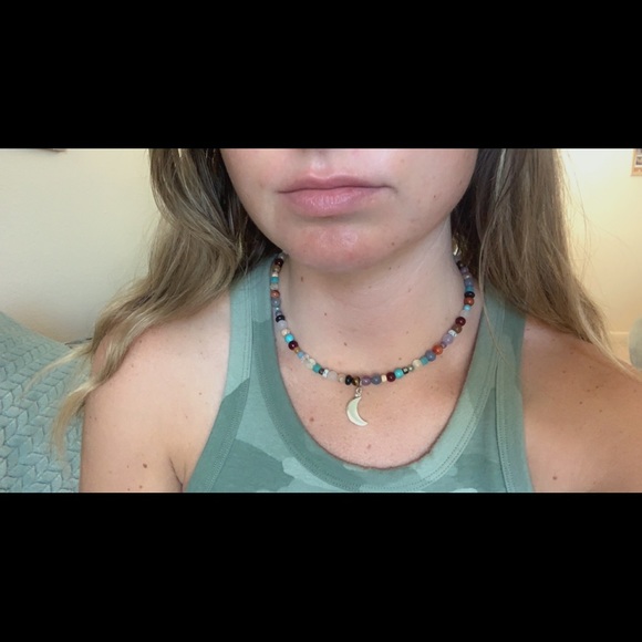 Assorted beads necklace with moon charm - Picture 3 of 3